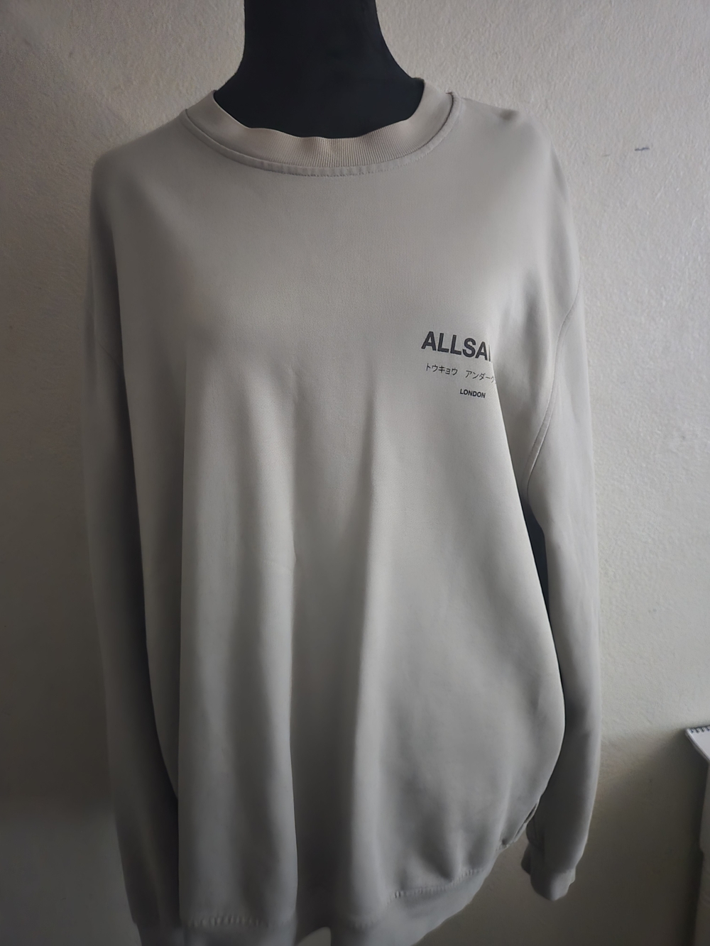AllSaints Women's Light Gray Crewneck Sweatshirt with Subtle Logo